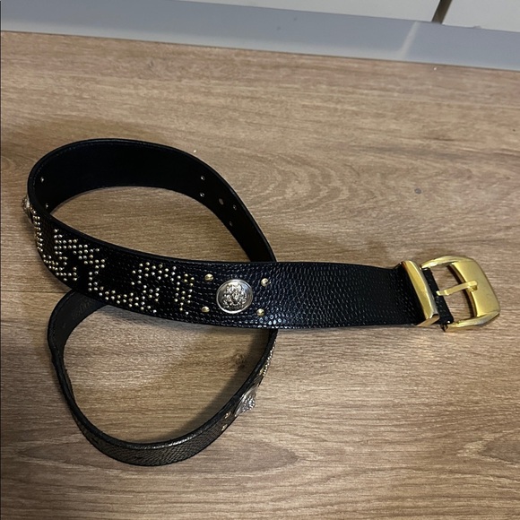 Gianni Versace Vintage Black Gold and Silver Tone Studded Belt Size 30 main image 4